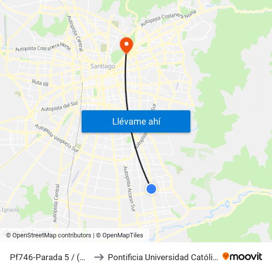 Pf746-Parada 5 / (M) Hospital Sótero Del Río to Pontificia Universidad Católica De Chile - Campus Lo Contador map