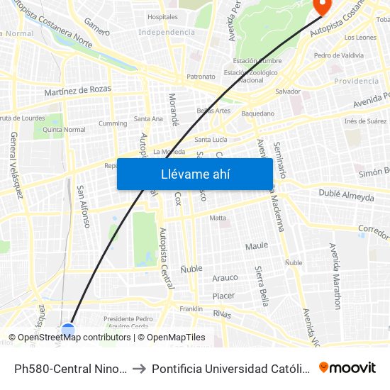 Ph580-Central Nino García / Esq. Mariquina to Pontificia Universidad Católica De Chile - Campus Lo Contador map