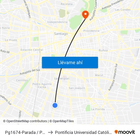 Pg1674-Parada / Paradero 18 Gran Avenida to Pontificia Universidad Católica De Chile - Campus Lo Contador map