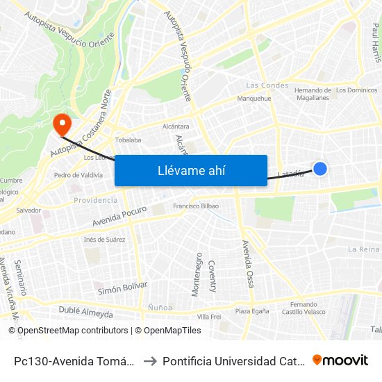 Pc130-Avenida Tomás Moro / Esq. Alejandro Fleming to Pontificia Universidad Católica De Chile - Campus Lo Contador map