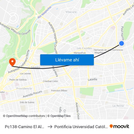 Pc138-Camino El Alba / Esq. Cardenal Newman to Pontificia Universidad Católica De Chile - Campus Lo Contador map