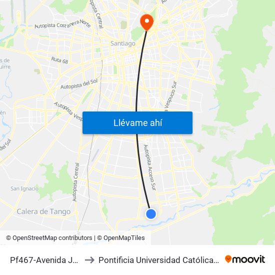 Pf467-Avenida Juanita / Esq. Weber to Pontificia Universidad Católica De Chile - Campus Lo Contador map