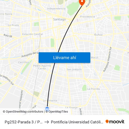 Pg252-Parada 3 / Paradero 28 Gran Avenida to Pontificia Universidad Católica De Chile - Campus Lo Contador map