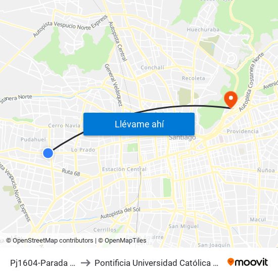 Pj1604-Parada 6 / (M) Pudahuel to Pontificia Universidad Católica De Chile - Campus Lo Contador map