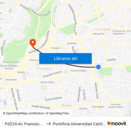 Pd224-Av. Francisco Bilbao / Esq. Av. S. Elcano to Pontificia Universidad Católica De Chile - Campus Lo Contador map