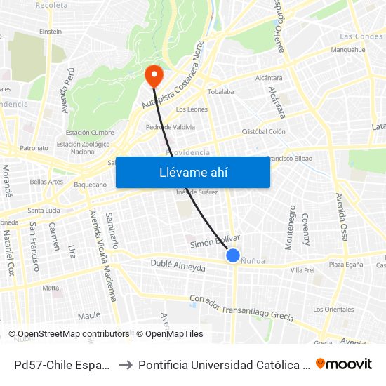 Pd57-Chile España / Esq. Cervantes to Pontificia Universidad Católica De Chile - Campus Lo Contador map