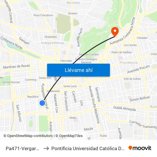 Pa471-Vergara / Esq. Gorbea to Pontificia Universidad Católica De Chile - Campus Lo Contador map