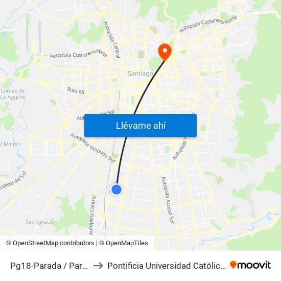 Pg18-Parada / Paradero 35 Gran Avenida to Pontificia Universidad Católica De Chile - Campus Lo Contador map