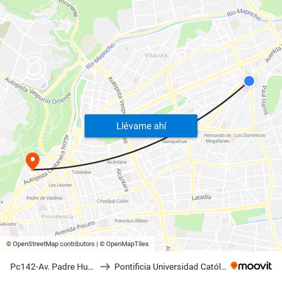 Pc142-Av. Padre Hurtado / Esq. Av. Las Condes to Pontificia Universidad Católica De Chile - Campus Lo Contador map