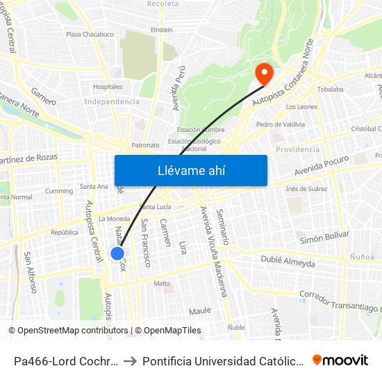 Pa466-Lord Cochrane / Esq. Eyzaguirre to Pontificia Universidad Católica De Chile - Campus Lo Contador map