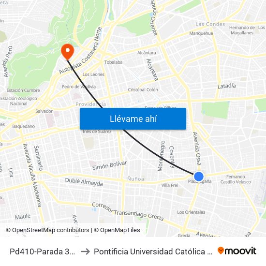 Pd410-Parada 3 / (M) Plaza Egaña to Pontificia Universidad Católica De Chile - Campus Lo Contador map