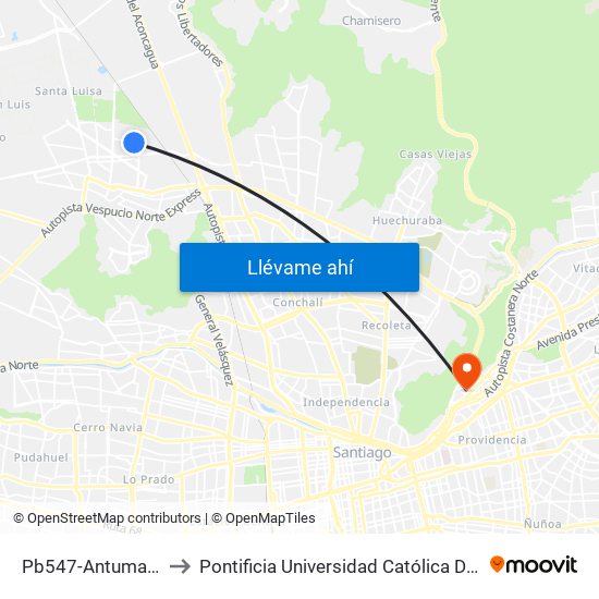Pb547-Antumalal / Esq. Pucón to Pontificia Universidad Católica De Chile - Campus Lo Contador map