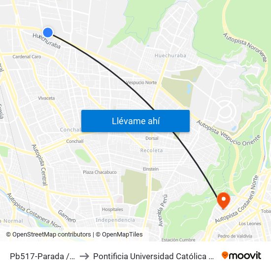 Pb517-Parada / Mall Plaza Norte to Pontificia Universidad Católica De Chile - Campus Lo Contador map