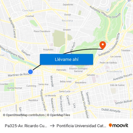 Pa325-Av. Ricardo Cumming / Esq. Avenida Mapocho to Pontificia Universidad Católica De Chile - Campus Lo Contador map