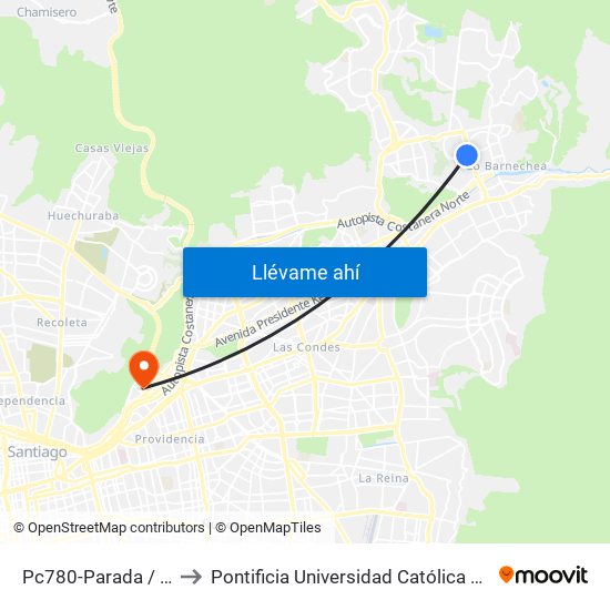 Pc780-Parada / Portal La Dehesa to Pontificia Universidad Católica De Chile - Campus Lo Contador map