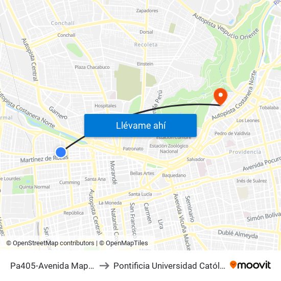 Pa405-Avenida Mapocho / Esq. General Bulnes to Pontificia Universidad Católica De Chile - Campus Lo Contador map