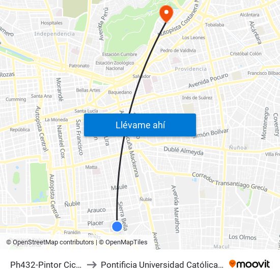 Ph432-Pintor Cicarelli / Esq. Carmen to Pontificia Universidad Católica De Chile - Campus Lo Contador map