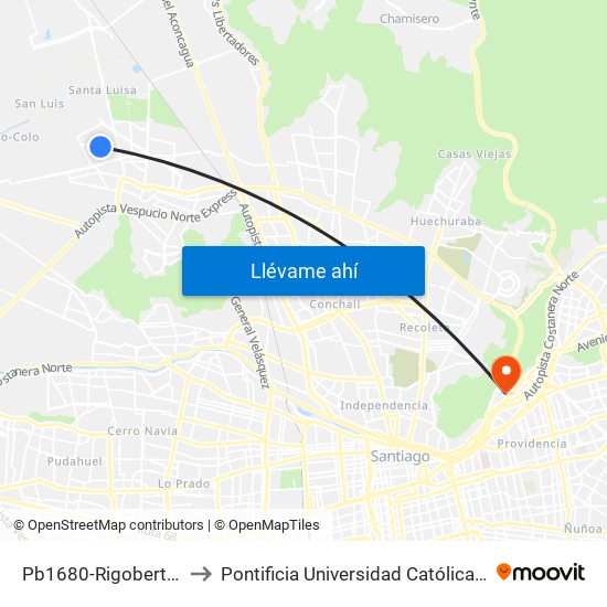 Pb1680-Rigoberto Jara / Esq. Egipto to Pontificia Universidad Católica De Chile - Campus Lo Contador map