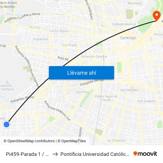 Pi459-Parada 1 / Liceo Nacional Maipú to Pontificia Universidad Católica De Chile - Campus Lo Contador map