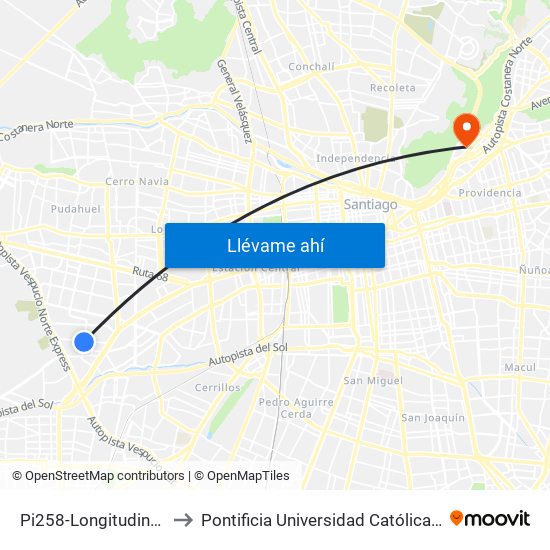 Pi258-Longitudinal / Esq. Hugo Bravo to Pontificia Universidad Católica De Chile - Campus Lo Contador map