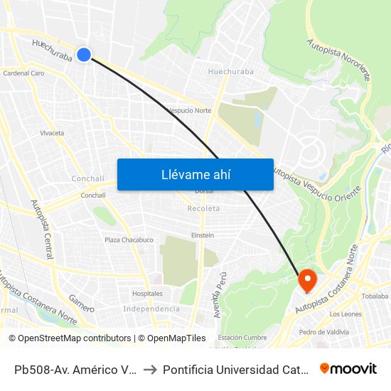 Pb508-Av. Américo Vespucio / Esq. Pedro Fontova to Pontificia Universidad Católica De Chile - Campus Lo Contador map