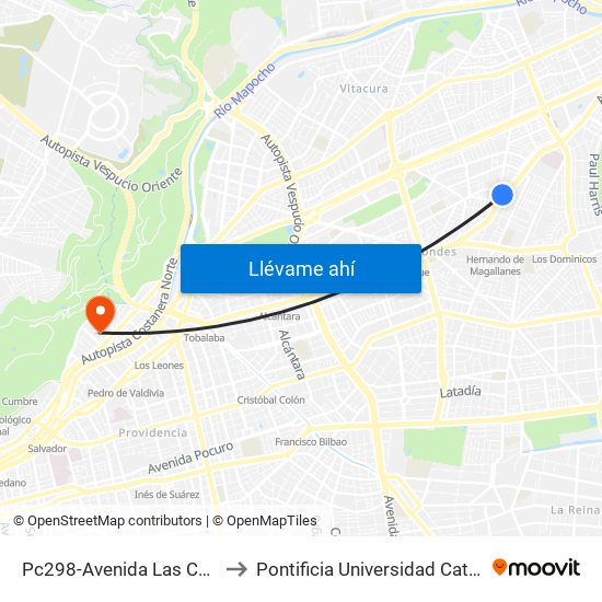 Pc298-Avenida Las Condes / Esq. Av. Las Tranqueras to Pontificia Universidad Católica De Chile - Campus Lo Contador map