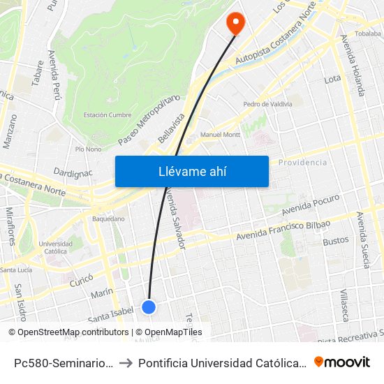 Pc580-Seminario / Esq. Santa Isabel to Pontificia Universidad Católica De Chile - Campus Lo Contador map