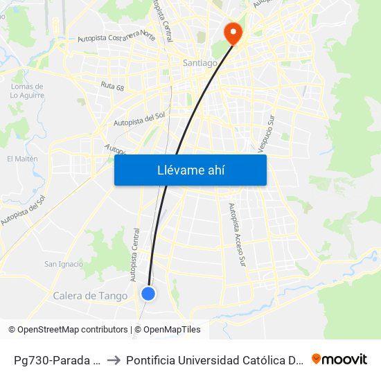 Pg730-Parada 1 / Est. 5 Pinos to Pontificia Universidad Católica De Chile - Campus Lo Contador map