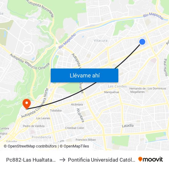 Pc882-Las Hualtatas / Esq. Av. Las Tranqueras to Pontificia Universidad Católica De Chile - Campus Lo Contador map