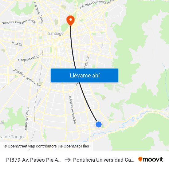 Pf879-Av. Paseo Pie Andino / Esq. Av. Eduardo Cordero to Pontificia Universidad Católica De Chile - Campus Lo Contador map