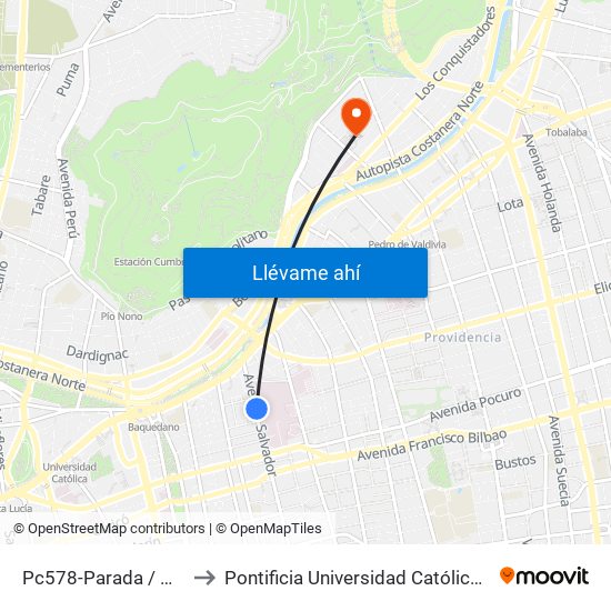 Pc578-Parada / Hospital Del Salvador to Pontificia Universidad Católica De Chile - Campus Lo Contador map