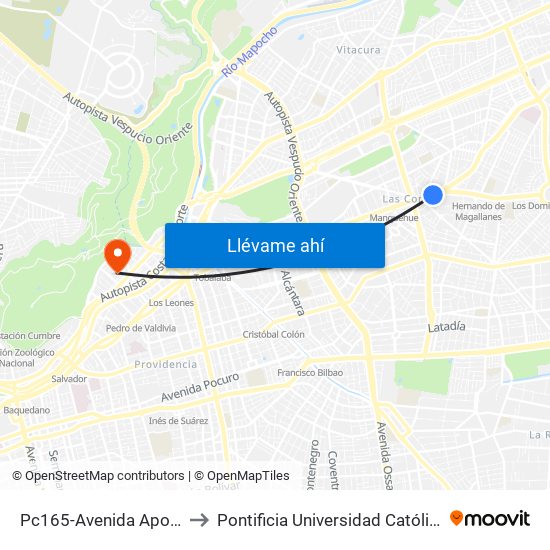 Pc165-Avenida Apoquindo / Esq. E. Dell'Orto to Pontificia Universidad Católica De Chile - Campus Lo Contador map