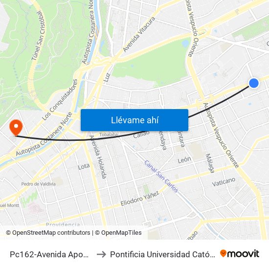Pc162-Avenida Apoquindo / Esq. Rosa O'Higgins to Pontificia Universidad Católica De Chile - Campus Lo Contador map
