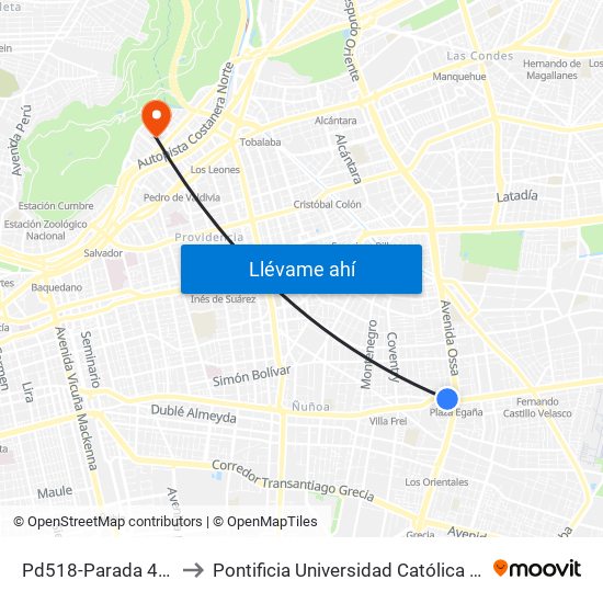 Pd518-Parada 4 / (M) Plaza Egaña to Pontificia Universidad Católica De Chile - Campus Lo Contador map