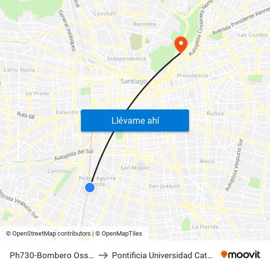 Ph730-Bombero Ossandón / Esq. Paseo Grohnert to Pontificia Universidad Católica De Chile - Campus Lo Contador map