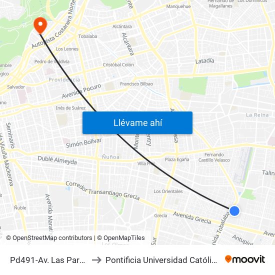 Pd491-Av. Las Parcelas / Esq. Pasaje 445 to Pontificia Universidad Católica De Chile - Campus Lo Contador map