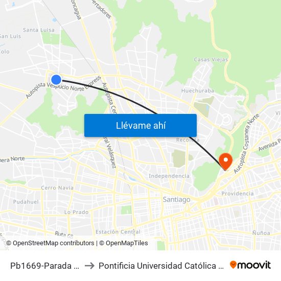 Pb1669-Parada 2 / Plaza Quilicura to Pontificia Universidad Católica De Chile - Campus Lo Contador map