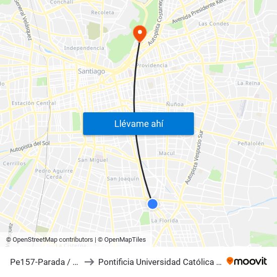 Pe157-Parada / Mall Florida Center to Pontificia Universidad Católica De Chile - Campus Lo Contador map