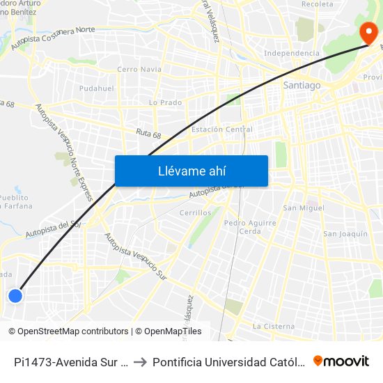 Pi1473-Avenida Sur / Esq. Avenida 4 Poniente to Pontificia Universidad Católica De Chile - Campus Lo Contador map