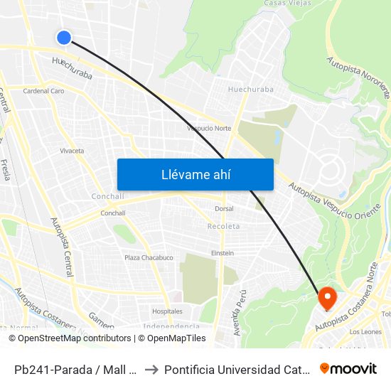 Pb241-Parada / Mall Plaza Norte - Los Libertadores to Pontificia Universidad Católica De Chile - Campus Lo Contador map