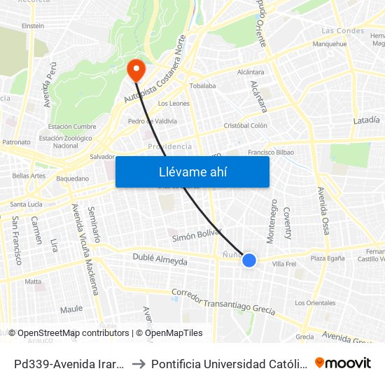 Pd339-Avenida Irarrázaval / Esq. Santa Julia to Pontificia Universidad Católica De Chile - Campus Lo Contador map