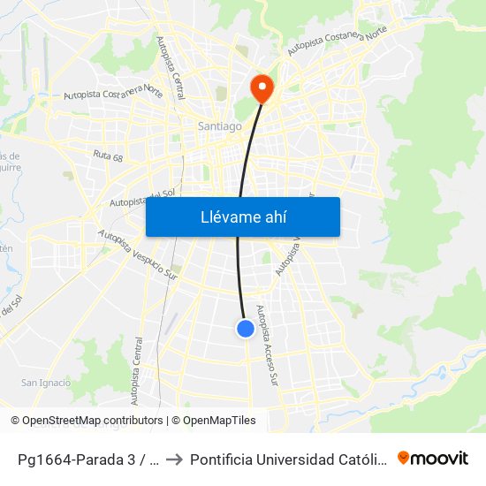 Pg1664-Parada 3 / Paradero 31 Santa Rosa to Pontificia Universidad Católica De Chile - Campus Lo Contador map