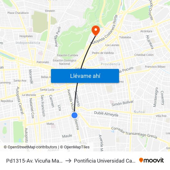 Pd1315-Av. Vicuña Mackenna / Esq. Av. Manuel A. Matta to Pontificia Universidad Católica De Chile - Campus Lo Contador map