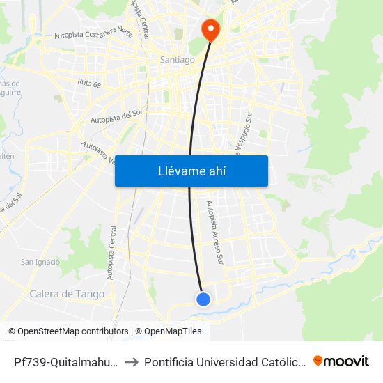 Pf739-Quitalmahue / Esq. El Bandoneón to Pontificia Universidad Católica De Chile - Campus Lo Contador map