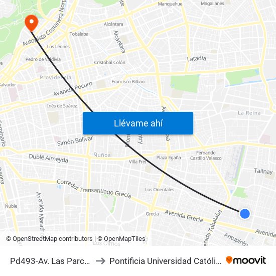 Pd493-Av. Las Parcelas / Esq. Lago Rosselot to Pontificia Universidad Católica De Chile - Campus Lo Contador map