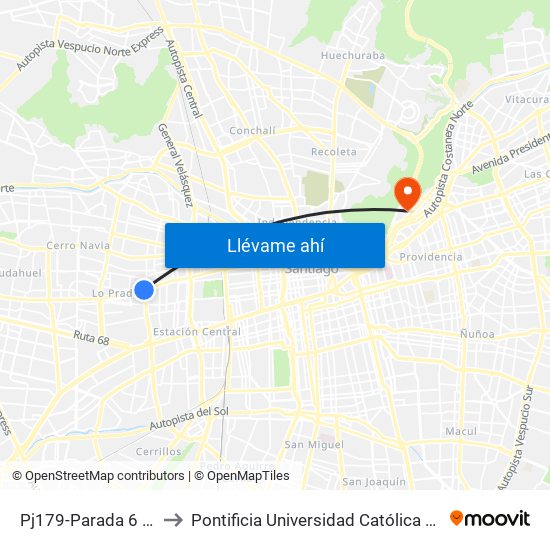 Pj179-Parada 6 / (M) Blanqueado to Pontificia Universidad Católica De Chile - Campus Lo Contador map