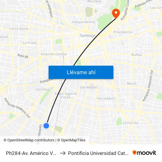 Ph284-Av. Américo Vespucio / Esq. Avenida Central to Pontificia Universidad Católica De Chile - Campus Lo Contador map