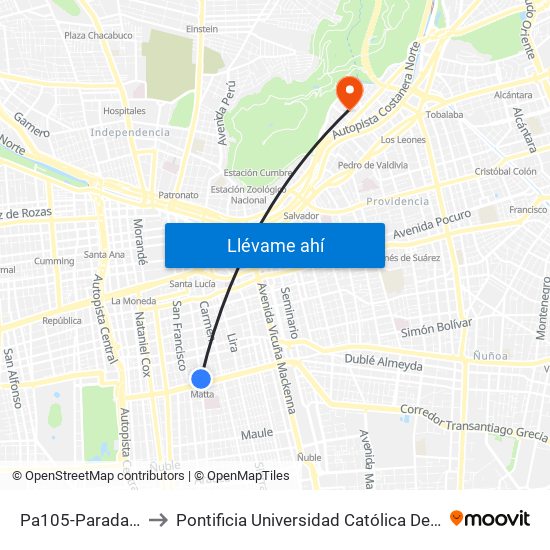 Pa105-Parada 1 / (M) Matta to Pontificia Universidad Católica De Chile - Campus Lo Contador map