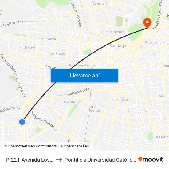 Pi221-Avenida Los Pajaritos / Esq. Maipú to Pontificia Universidad Católica De Chile - Campus Lo Contador map
