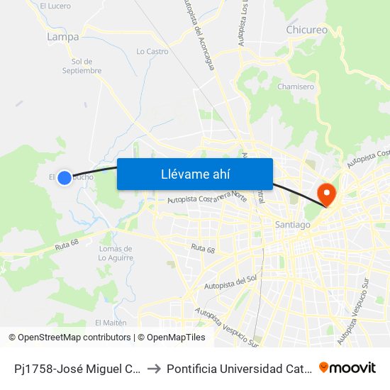 Pj1758-José Miguel Carrera / Esq. Parcela 44 Km. 0.5 to Pontificia Universidad Católica De Chile - Campus Lo Contador map